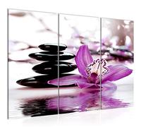 Runa Art Flores Orquídea Cuadro Decorativo para Sala XXL Violeta Spa Zen 120 x 80 cm 3 Piezas Decoración de Pared 204231b