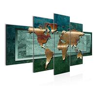 Runa Art Mapa Del Mundo Cuadro Lienzo no Tejido 5 Piezas Mapa Metal Verde Dormitorio Corredor 106753b