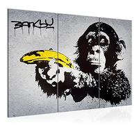 Runa Art Mono Con Pistola Plátano Cuadro Decorativo para Sala XXL Gris Arte Urbano 120 x 80 cm 3 Piezas Decoración de Pared 302831a