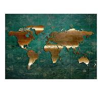 Runa Art Papel tapiz fotográfico 396 x 280 cm Mapa del Mundo metálica | Lana Decoración De Pared Sala Cuarto | Fabricación alemana | oro Verde 9031012b