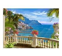 Runa Art Papel tapiz fotográfico Balcón con vistas al mar Italia Moderna Lana Sala Cuarto Salón - Made in Germany - azul verde 9166010a