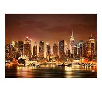 Runa Art Papel tapiz fotográfico Nueva York Noche 352 x 250 cm Lana Fondo De Pantalla XXL Moderna Decoración De Pared Sala Cuarto Oficina Salón naranja 9177011a