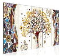 Runa Art WTD Gustav Klimt 004655a - Cuadro en lienzo (200 x 80 cm, fieltro, formato XXL, 5 piezas), diseño de árbol de la vida, color marrón