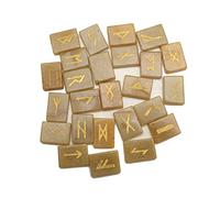 Runas de piedras preciosas de jade amarillas planas en forma de rectángulo con el alfabeto Futhark antiguo grabado, juego de runas de 25 piezas