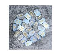 Runas de piedras preciosas de opalita planas en forma de rectángulo con el alfabeto Futhark antiguo grabado, juego de 25 piezas de runas