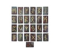 Runas de piedras preciosas de piedra de sangre de dragón plano en forma de rectángulo con el alfabeto Futhark antiguo grabado 25 piezas Set de runas
