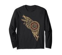 Runas de Walhalla Wolf Odin Brújula nórdica Vikingo Manga Larga