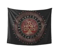 Runas Vikingas Nudo Celta Tapices Árbol Vida - Mito Nórdico Impresión Vintage Yggdrasil Manta Póster Colgante Pared - Arte Nórdico Tapiz de Bricolaje Para la Decoración Hogar Dormitorio(110X150CM)