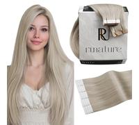 RUNATURE Extensiones Adhesivas Pelo Natural 75cm 20Pcs 50g Rubia Gris Extensiones Pelo Natural Invisibilidad #GrayBlonde