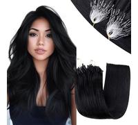 RUNATURE Extensiones Micro Ring Pelo Natural Humano Extensiones Cabello Micro Loops Negro Pre Bonded Remy Hair Extensiones de Pelo Micro Ring 16 Pulgada/40cm 50s/50g #1