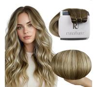 RUNATURE Extensiones Pelo Natural Cortina 35cm 70g Balayage Castaño a Castaño Claro con Rubio #3/8/22