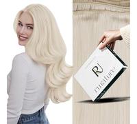 RUNATURE Extensiones Pelo Natural Cortina Extensiones Pelo Tejido Human Hair Weave Extensiones de Cabello de Trama Cabello Humano Rubia Blanca #800 16 Pulgadas/40cm 100g