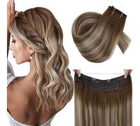 RUNATURE Extensiones Pelo Natural Hilo Balayage Castaño Oscuro a Castaño Medio Ombre Rubio 40cm 80g Extensiones de Pelo Humano con Hilo Invisible #3/8/22