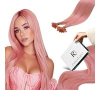 RUNATURE Extensiones Pelo Natural Queratina 20 Pulgadas/50cm U Tip Pre Bonded Extensiones Queratina #Rosado Extensiones de Pelo Natural Humano Rosado U Tips 25 Stands/25g