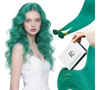 RUNATURE Extensiones Pelo Natural Queratina U Tip Fusion Extensiones de Cabello Humano Nail Tip Remy Straight Pre Bonded Human Hair Extensions 25g 16 Pulgadas Color Verde Azulado