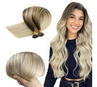 RUNATURE Extensiones Pelo Naturel Keratina Balayage Castaño Cenizo a Rubio Platino 30cm 50s 40g #8/60