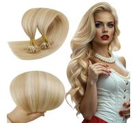 RUNATURE Extensiones Queratina Pelo Natural 55cm 50 Mechas 50g Rubio Ceniza con Rubia Extensiones Pelo Natural #18P613