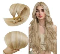 RUNATURE Extensiones Queratina Pelo Natural 60cm 50 Mechas 50g Rubio Ceniza con Rubia Extensiones Pelo Natural #18P613