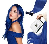 RUNATURE Extensiones Queratina Pelo Natural Azul 25s 40cm 20g Extensiones de Keratina Pelo Natural Liso #Blue