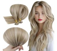 RUNATURE Extensiones Queratina Pelo Natural Marrón Claro Highlight Rubio Dorado 45cm 50g 50s Invisibilidad Extensiones #8P24