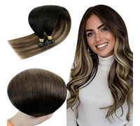 RUNATURE Keratina Extensiones Pelo Natural Nail Tip Remy Hair Extension Balayage Negro a Castano Medio Ombre Rubio #1B/6/27 U Tip Pre Bonded Extension 22 Pulgada 50g