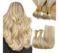 RUNATURE Nano Ring Hair Extensions 22 Pulgada/55cm Extension Cabello Humano Nano Rubio Highligts Platino Extensiones Nano Ring 50g 50s #18P613