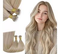 RUNATURE Nano Ring Hair Extensions Rubio Highlight 14 Pulgada/35 cm Extensions Nano Ring Pelo Naturel Invisibilidad Destacar Rubio Dorado Mezclado Rubio Medio #16P22 50g