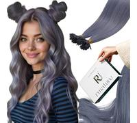 RUNATURE U Tip Extension Queratina Pelo Natural Azul Grisáceo Hot Fusion U-Tip Human Hair Extension Keratina Pelo de Verdad 18 Pulgadas 20g