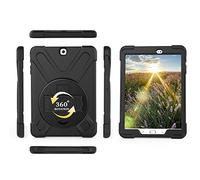 Runbiu - Funda para Samsung Galaxy Tab S2 9.7 SM-T810, Resistente, antigolpes, Soporte Giratorio de 360º y Correa Ajustable, Color Blanco Negro Negro