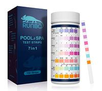 RUNBO 150 Tiras Reactivas de Prueba Piscina y Spa 7 en 1, Tiras Para Bañera de Hidromasaje pH Prueba, Alcalinidad, Dureza Total, Medidor Cloro Libre, Acido Cianurico,Cloro y Bromo