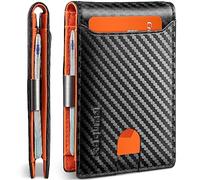 RUNBOX Cartera Delgada para Hombre con Clip para Dinero, Bloqueo RFID, Bolsillo Frontal, Plegable, Minimalista, con Caja de Regalo, Negro carbón y Naranja, M, Minimalista