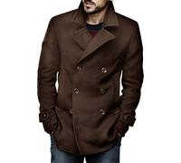 Runcati Abrigo clásico de doble botonadura para hombre, corte ajustado, chaquetas de invierno, chaqueta larga informal, gabardina de negocios cálida, marrón, M