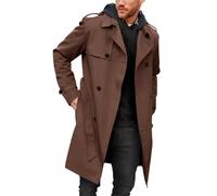 Runcati Abrigo para hombre con doble botonadura, gabardina de manga larga, chaqueta de negocios con solapa y cinturón, marrón, M