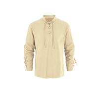 Runcati Camisa medieval para hombre Steampunk, disfraz de pirata, camisa victoriana renacentista, cuello alto, cosplay, beige, XL