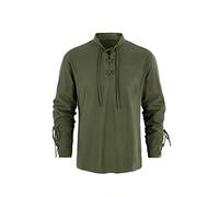 Runcati Camisa medieval para hombre Steampunk, disfraz de pirata, camisa victoriana renacentista, cuello alto, cosplay, verde oliva, XL