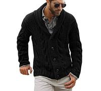 Runcati Cárdigan de punto grueso para hombre, manga larga, cárdigan de punto trenzado, casual, cuello de chal abotonado, abrigo de invierno