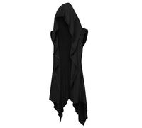 Runcati Chaqueta con volantes para hombre con capucha larga, sin mangas, con cuello de bufanda, drapeada, de un solo color, ligera, manto tipo capa, Negro , XL