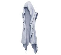 Runcati Chaqueta con volantes para hombre con capucha larga, sin mangas, con cuello de bufanda, drapeada, de un solo color, ligera, manto tipo capa, gris, XL