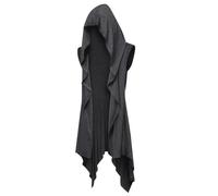 Runcati Chaqueta con volantes para hombre con capucha larga, sin mangas, con cuello de bufanda, drapeada, de un solo color, ligera, manto tipo capa, gris oscuro, L