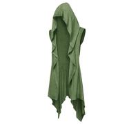 Runcati Chaqueta con volantes para hombre con capucha larga, sin mangas, con cuello de bufanda, drapeada, de un solo color, ligera, manto tipo capa, Verde militar., L