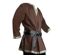 Runcati - Disfraz medieval para hombre, pirata renacentista, túnica vikinga, caballero, cosplay, guerrero, camisas de juego de rol, negro, talla M, manga larga, cuello redondo, corte recto, algodón