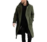 Runcati Gabardina para hombre, ajuste regular, solapa larga, doble botonadura, de lana, para negocios, invierno, abrigo, verde, XL