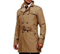 Runcati Gabardina para hombre, corte ajustado, cruzado, abrigo medio, clásico, de negocios, informal, para otoño, a prueba de viento, marrón, XL