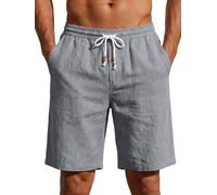 Runcati Pantalones Cortos para Hombre Ligeros de Lino, Shorts de Hombre, Unicolor, Algodón, Shorts de Verano, Chino, Deportivos, para la Playa, Pantalón de Ocio con Cintura Elástica y Bolsillos, gris