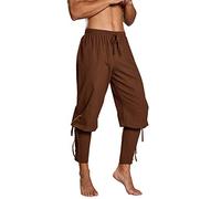 Runcati Pantalones piratas medievales para hombre, disfraz de cosplay, pantalones con cordones, estilo vikingo, steampunk, marrón, XXL