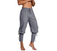 Runcati Pantalones piratas medievales para hombre, disfraz de cosplay, pantalones con cordones, estilo vikingo, steampunk, gris, L