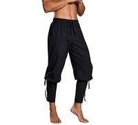 Runcati Pantalones piratas medievales para hombre, disfraz de cosplay, pantalones con cordones, estilo vikingo, steampunk, Negro , XXL