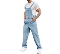 Runcati Pantalones Vaqueros Con Peto Para Hombre, Ropa de Calle Para Verano, Tirantes Ajustables, Mono Informal, Azul, L