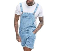 Runcati Peto de algodón para hombre, pantalones vaqueros cortos, pantalones de trabajo, corte holgado, mono vaquero con bolsillos, azul claro, M