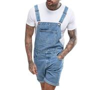 Runcati Peto de algodón para hombre, pantalones vaqueros cortos, pantalones de trabajo, corte holgado, mono vaquero con bolsillos, azul, L